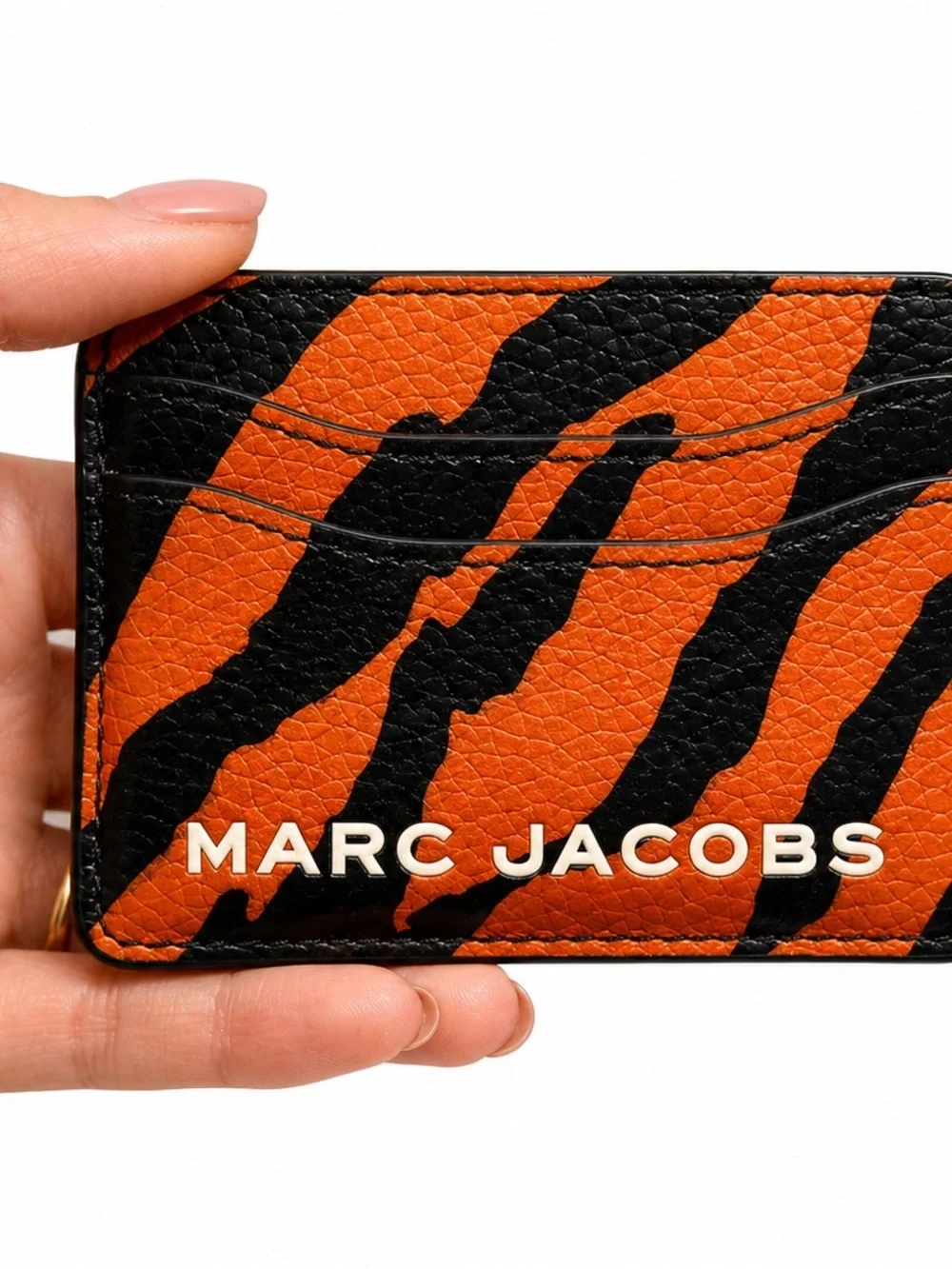 Marc Jacobs Orange and Black Tiger Stripe Leather Card Holder